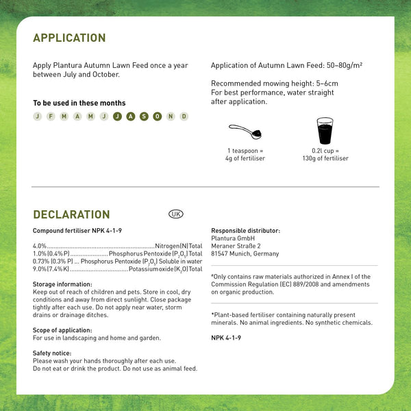 Product information for Plantura Autumn Lawn Feed