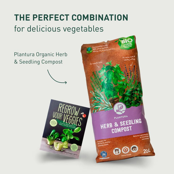 Regrow Your Veggies book and Plantura Organic Herb & Seeling Compost